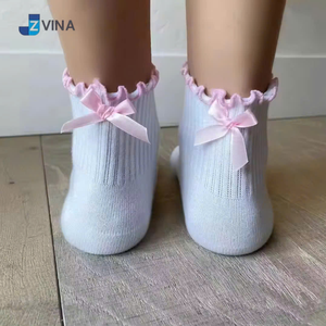 JZVINA <b>Women</b> Non-Slip Bow Crew <b>Socks</b> With Flower Grip Ankle Length Cotton Anti-Slip Floor <b>Socks</b> for Pilates - Product Image 2