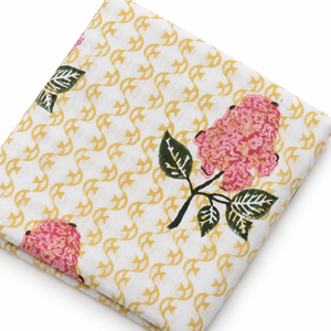 Tissu en voile de coton peigné 60S/60S léger, imprimé à la main par bloc, motif floral jaune et bleu feuillage, par Pinksa Fashion 90 - Product Image 4