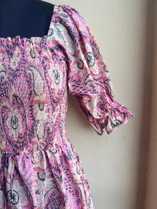 เดรสยาวพิมพ์ลายด้วยมือสไตล์อินเดีย ผ้าฝ้ายคอตตอน คอเหลี่ยม แขนยาว ปักลายดอกไม้ สำหรับผู้หญิง - Product Image 4