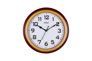 Sonam Quartz 12-Inch Round <b>Wall</b> <b>Clock</b> - Professional Brown Wood Finish - Simple Bold Arabic Numerals - Easy-to-Read Large Analog - Product Image 1