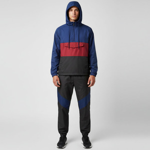 Oem Custom Logo Plus Size Hooded Solid Casual Winter <b>Men's</b> Lightweight 100% Cotton Cargo Windbreaker Jogger Set Tracksuit - Product Image 2