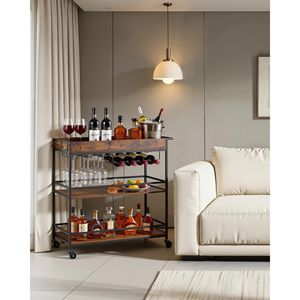 Chariot de bar industriel à 3 niveaux sur roulettes, station de service mobile pour cuisine avec porte-bouteilles - Product Image 6