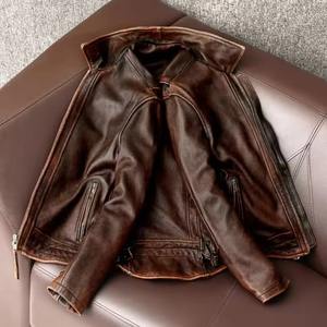 Nouvelle arrivée, veste de motard vintage marron 100% cuir de vache, slim, tendance, pour homme, cuir véritable, imperméable, grande taille - Product Image 3