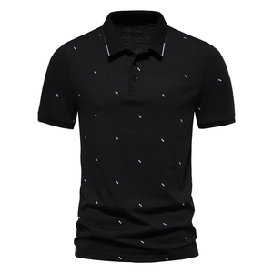 Polo Negro Moderno para Hombre con Estampado de Letras, Manga Corta, Diseño Informal de Punto Antiarrugas - Product Image 2