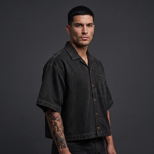 OEM Custom Men's Oversized Vintage Washed Denim Short Sleeve Button-Up <b>Shirt</b> Streetwear Casual Boxy Fit Custom Color & Size - Product Image 4