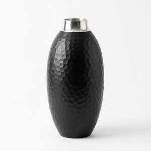 Handmade Aluminum Tall Vase 14 cm <b>Matte</b> Black Raw Rim Bright Rim Collar Nadi Hammered Two Tone Home Decor Hotel - Product Image 6