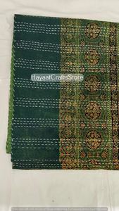 <b>Indian</b> hand block printed Kantha <b>Quilt</b> Handmade Cotton Bedcover Traditional Printed Green Black Pattern Home Decor All Season - Product Image 3