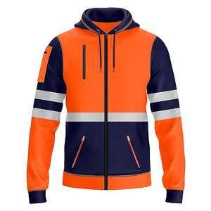 Tissu polaire couleur orange, doux et chaud, polaire de qualité supérieure, bande réfléchissante de classe deux sur les manches et la taille, sweats à capuche. - Product Image 1