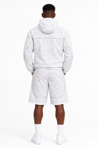 Wholesale <b>Men</b>’s <b>White</b> Contrastline Lightweight Windbreaker Jacket And <b>Shorts</b> Set Hooded Zip Up Sportswear Tracksuit For <b>Men's</b> - Product Image 2