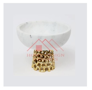Bol avec base en métal doré pour table/assiette, saladier en marbre pour décoration de table/prix de gros, bol à fleurs - Product Image 1