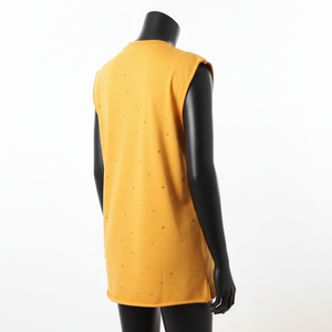 Camiseta sin mangas de algodón para mujer con estampado gráfico y logo de pedrería termoadhesiva, estilo largo. - Product Image 5