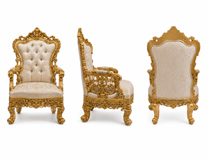 Ensemble de salle à manger en teck massif sculpté d'inspiration rococo, table à manger dorée avec 8 chaises rembourrées, meubles de salle à manger faits à la main - Product Image 2