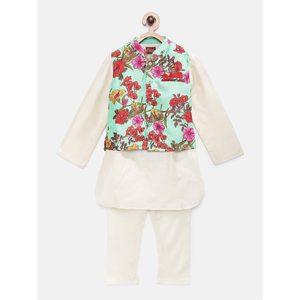 Conjuntos Modestos para Niños, Kurta y Pijama con Chaqueta Estampada de Manga Larga y Poliéster Sólido - Product Image 1