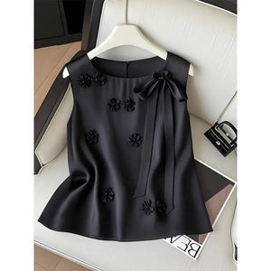 เสื้อฝึกซ้อมผู้หญิงเซ็กซี่ คอกลม แขนสั้น ผ้าไหมถัก 100% ทรงหลวม สีดำ - Product Image 1