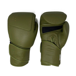 Gants de boxe en cuir vert olive avec fermeture lacée au poignet, respirants, pour adultes, entraînement de boxe, équipement de sparring - Product Image 2