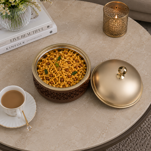 Olla de lujo de acero inoxidable dorado con aislamiento de madera, tazón para servir alimentos, vajilla premium para cocina, buffet y regalos. - Product Image 2