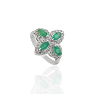 Stunning 925 Sterling <b>Silver</b> Four Leaf Clover Genuine Marquise Cut <b>Emerald</b> Fine Jewelry <b>Ring</b> Bulk Order Available - Product Image 1