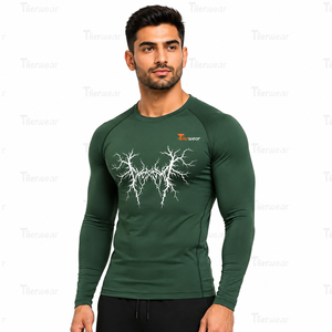 T-shirt de compression pour homme, manches régulières, léger, polyester/coton, écologique, respirant, séchage rapide, col rond - Product Image 2