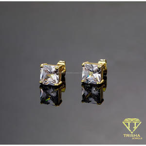 Pendientes de Plata de Ley 925 con Diamante Cultivado en Laboratorio, Corte Cuadrado, Piedra Central Brillante, Joyería Premium Brillante para Mujer, Venta al Por Mayor - Product Image 1
