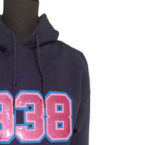 Sudadera con Lentejuelas 1938, Cuello Redondo, Color Azul Marino, Felpa Suave, Manga Larga, Informal, para Uso Diario - Product Image 5