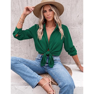 Blusa informal elegante para mujer, camisa de manga larga con botones, blusa elegante para el trabajo, para la oficina y el uso diario - Product Image 4