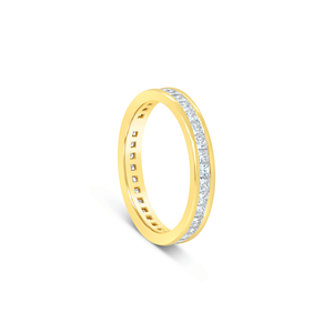 Anillo de boda de oro amarillo y blanco macizo de 18k con diamante de laboratorio de corte princesa engastado en canal, nuevo diseño al por mayor para ella - Product Image 2