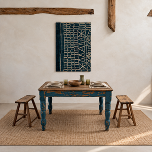 Mesa de Comedor Victoriana Antigua de Pino, Mesa de Cocina Rústica de Madera Maciza Pintada en Azul, Escritorio con Patas Torneadas, Muebles para Sala de Estar - Product Image 6