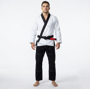 Kimono de BJJ pour homme, haut blanc, pantalon noir, coupe régulière, 100% coton respirant, vêtements d'arts martiaux pour adultes - Product Image 1