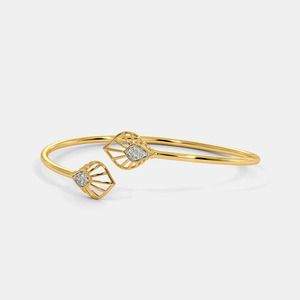 Brazalete Abierto de Oro con Diseño de Hoja de Abanico de Diamantes - Product Image 2
