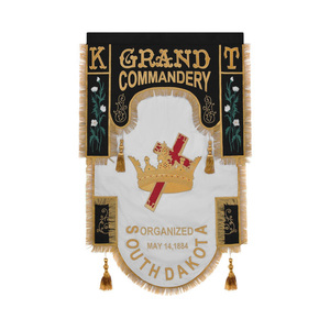 Estandarte de la Gran Compañía de Caballeros Templarios, Bordado a Máquina Personalizado, Negro, Blanco y Dorado, con Flecos y Borlas - Product Image 1