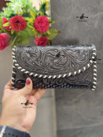 Dompet Tangan Ukir Tooled Casing Telepon Genggam Dompet Desain Baru Kulit Barat Multi Guna Bergaya untuk Wanita