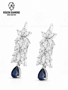 Pendientes de Diamantes Marquise con Diseño Floral, Oro Blanco de 18K, Zafiro Azul en Forma de Pera, Cascada Elegante, Joyería Fina para Novias y Eventos Nocturnos - Product Image 2