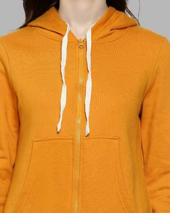 Sweat-shirt à capuche jaune moutarde pour femme, coupe ajustée, pull décontracté avec poche kangourou, mélange de coton, orange - Product Image 4