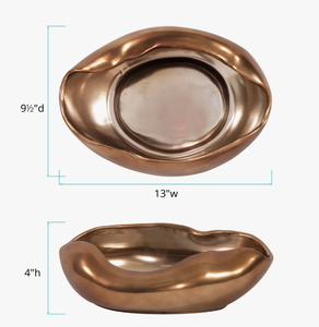 Bol décoratif en bronze de forme organique, cuivre-bronze chaud, finition satinée, céramique avec revêtement métallique, bordure organique asymétrique - Product Image 3