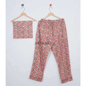 Conjunto de Pijama de Algodón Hecho a Mano en India para Mujer, Estampado Floral, Transpirable, Suave, de Secado Rápido, Cómodo, de Manga Larga - Product Image 3