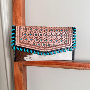 Portefeuille de sculpture usiné à la main de concepteur pochette portefeuille élégant en cuir véritable fourrure de vachette multi-usages portefeuilles en cuir occidental - Product Image 2