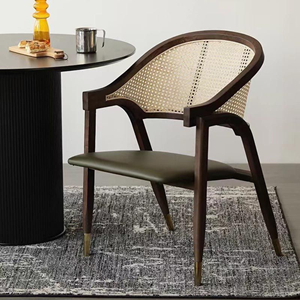 Teak Wood <b>Dining</b> Chair with Rattan Cane Back Upholstered Seat Modern <b>Armchair</b> for Cafe Restaurant Hotel and home living - Product Image 1
