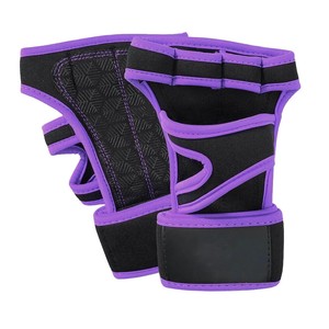 Neoprene <b>Half</b> Finger Fitness Gloves With Adjustable Wrist Strap Non <b>Slip</b> Grip For Gym Weight Lifting Unisex Black Purple - Product Image 5