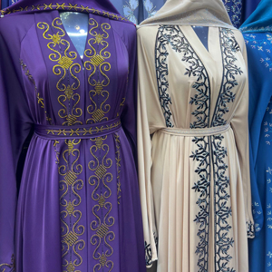 High Quality Modest Dubai Beaded Sequined <b>Long</b> Sleeve Abaya Muslim Traditional Handmade Wedding Women Polyester Breathable V Nec - Product Image 1