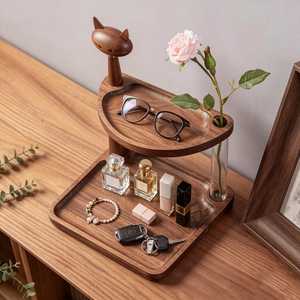 Support de rangement double niveau en bois abordable avec motif chat pour cosmétiques et accessoires, style minimaliste, type sur pied - Product Image 4