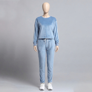 Women's 100% Cotton Velour Embroidered Skinny Fit Streetwear Tracksuit 2-Piece Long <b>Set</b> Zipper Hoodie Custom Design Wholesale - Product Image 2