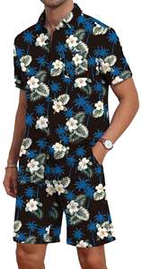 Ensemble de vacances pour homme : chemise à manches courtes à imprimé floral et short de plage assorti, tenue décontractée estivale colorée et légère, ensemble deux pièces pour homme - Product Image 5