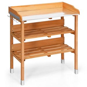 Stazione di lavoro panca da giardino in legno con gancio per lo stoccaggio - Product Image 1