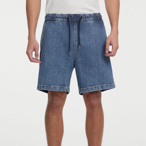 Shorts en jean délavé pour homme, taille mi-haute, coupe droite, en coton, style décontracté d'été, tissu respirant, couleur bleue - Product Image 6