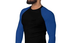 Unisex Color Blocked Rash Guard Sleeveless Quick Dry 100% Polyester <b>Compression</b> <b>Shirt</b> Adult Black Blue UPF50+ - Product Image 3