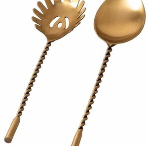 Designer <b>Gold</b> <b>Serving</b> <b>Spoon</b> Set – Twisted Handle Stainless Steel Salad & Pasta Server for Kitchen & Gifting - Product Image 1