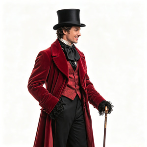 Traje de Caballero Victoriano con Chaqueta de Terciopelo Rojo para Hombre, Disfraz para Fiestas Temáticas, Halloween, Carnaval, Actuaciones Escénicas y Eventos Formales - Product Image 4
