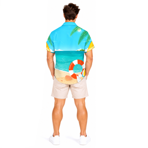 <b>Mens</b> Sublimation <b>Beach</b> <b>Shirt</b> Quick Dry Breathable UV Protection Hawaiian Tropical Summer Vacation Horn Button Turn-down Collar - Product Image 6