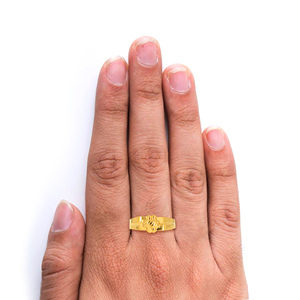 Classic Men’s Gold Plated Wide Band Ring with Elegant Geometric Engraved Center Design for Wedding, Party and Daily Wear - Product Image 2