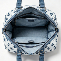 Modische Denim-Umhängetasche für Damen mit Monogramm-Print, Stylische Jeans-Tragetasche, Lässige Schultertasche, Geräumige Reisehandtasche